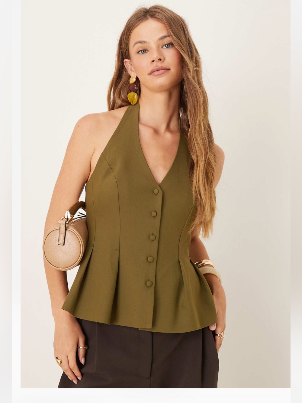ASOS DESIGN halter neck vest in khaki green